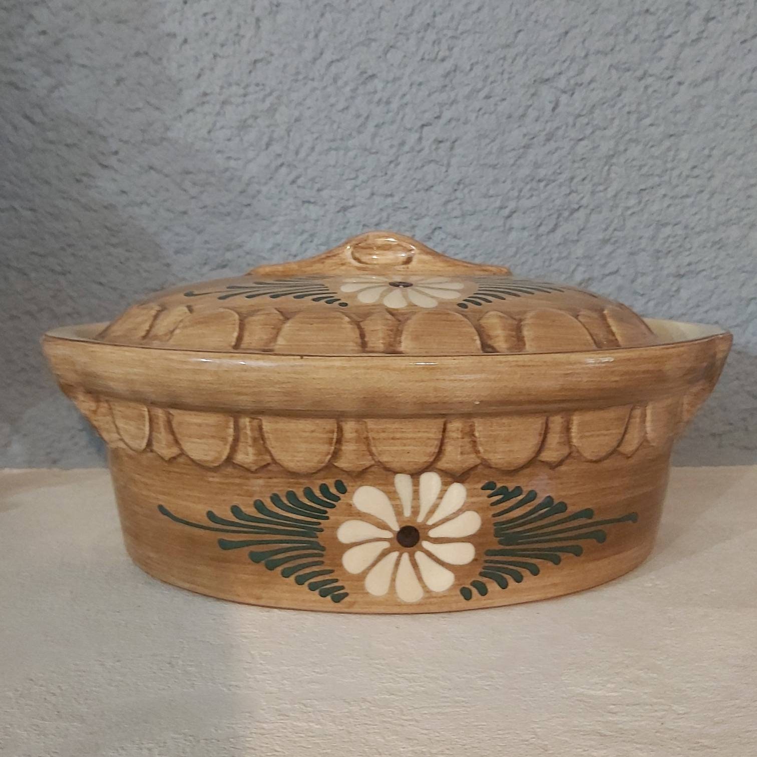 Vintage Français Country Handmade Alsace France Poterie Grand Pot, Terrine, Casserole, Pot à Croûte 