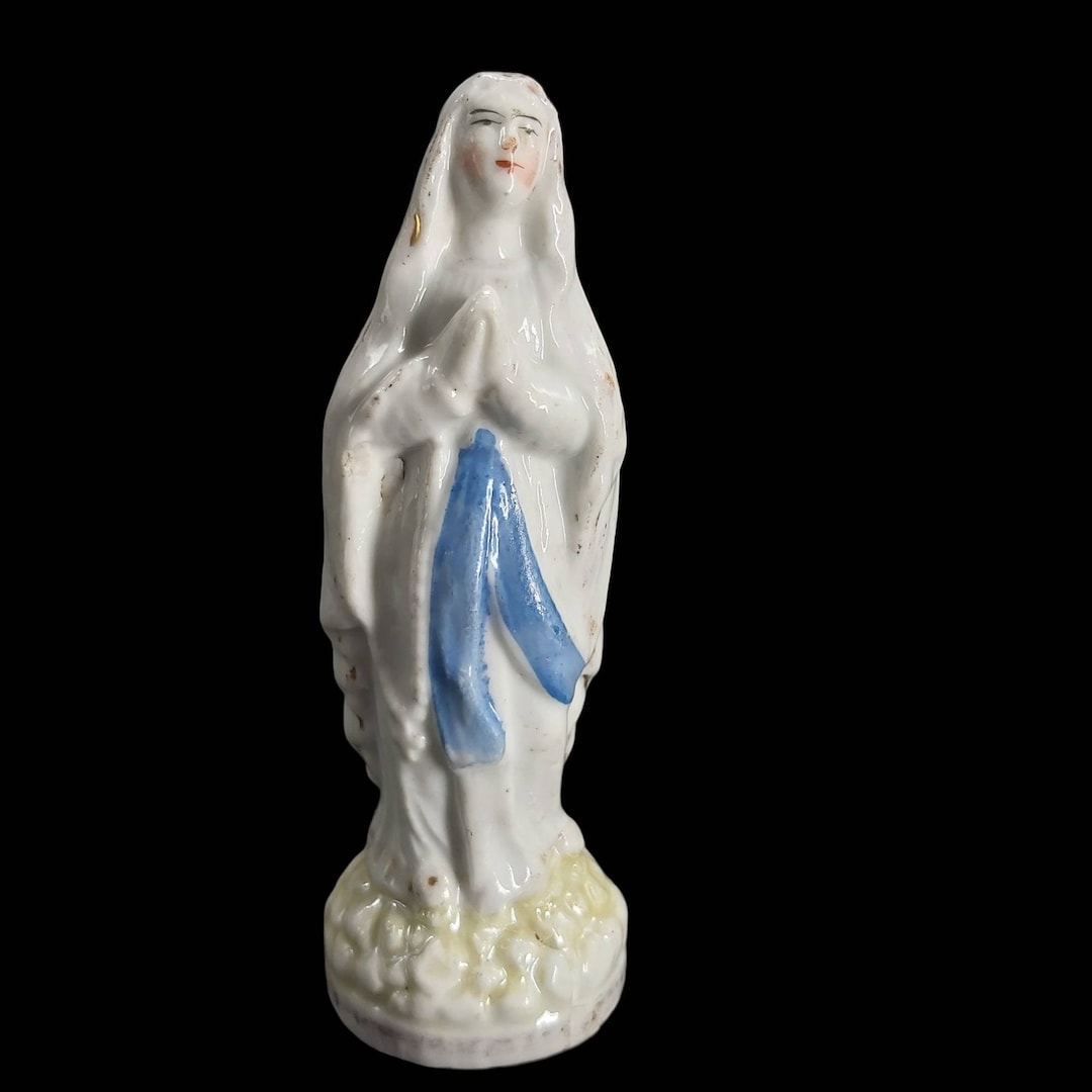 Small French Antique Madonna Figurine / Porcelain Religious Statue