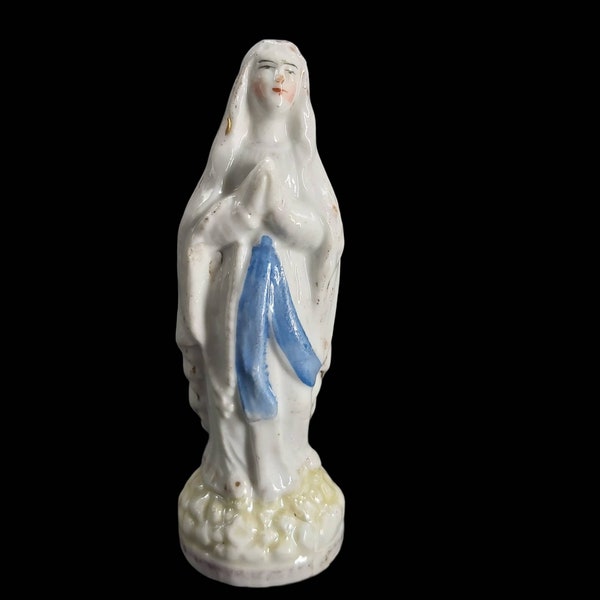 Small French Antique Madonna Figurine / Porcelain Religious Statue / Antique French Old Paris Porcelain / Virgin Mary