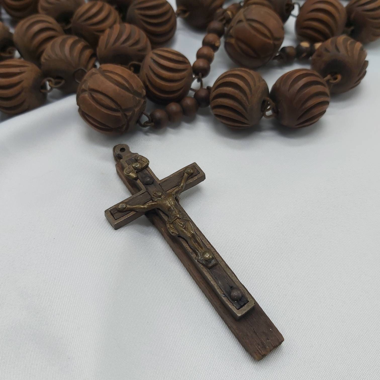 Perles de Chapelet Antiques Français, Grandes Perles Bois Sculpté, Prêtre Monastique, Mural, Prière