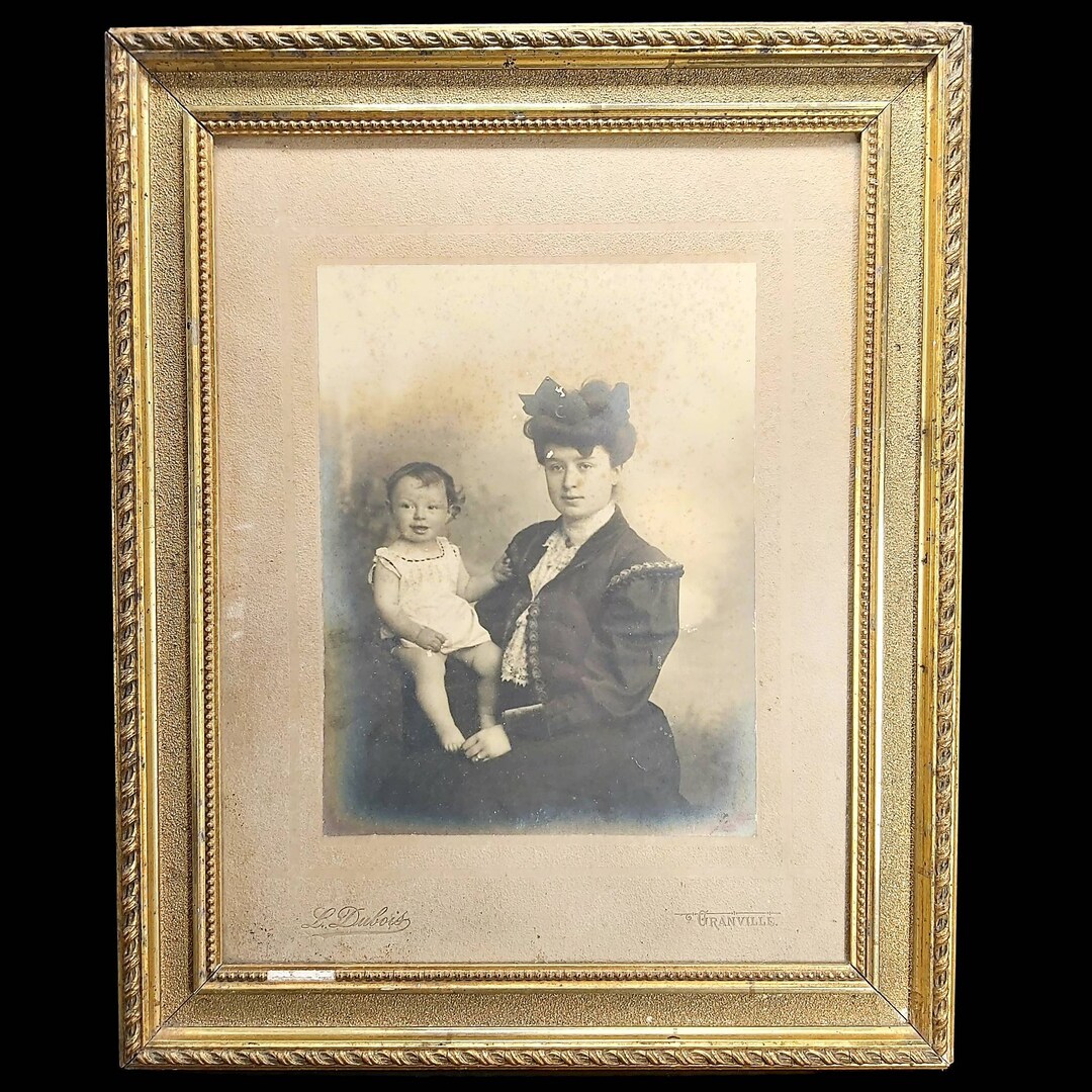 Antique Wooden Gold Frame Picture Frame With Portrait of a Young Woman ...