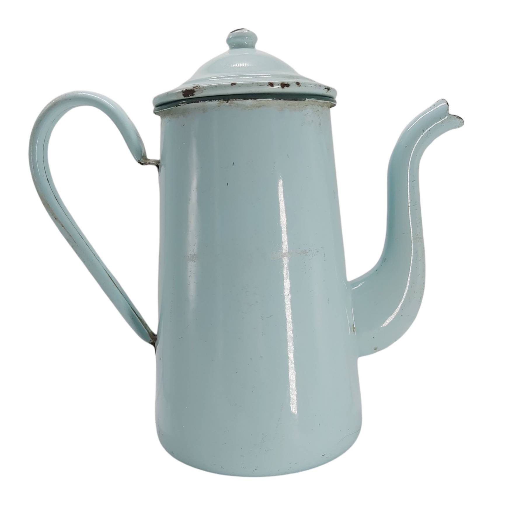 Français Café en Émail Vintage Œuf de Canard Bleu Cafétiere, Cafetière Émail, Rustique, Vase Années 
