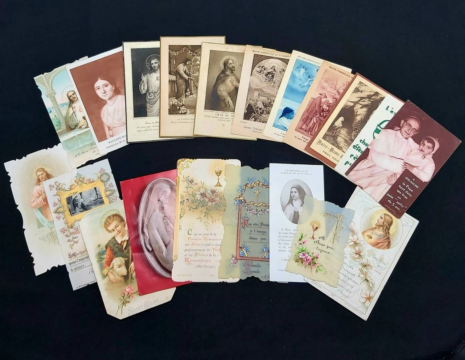 Ensemble de 20 Français Cartes Messe Anciennes et Vintage, Prière, Saint Datant La Fin Des Années 18