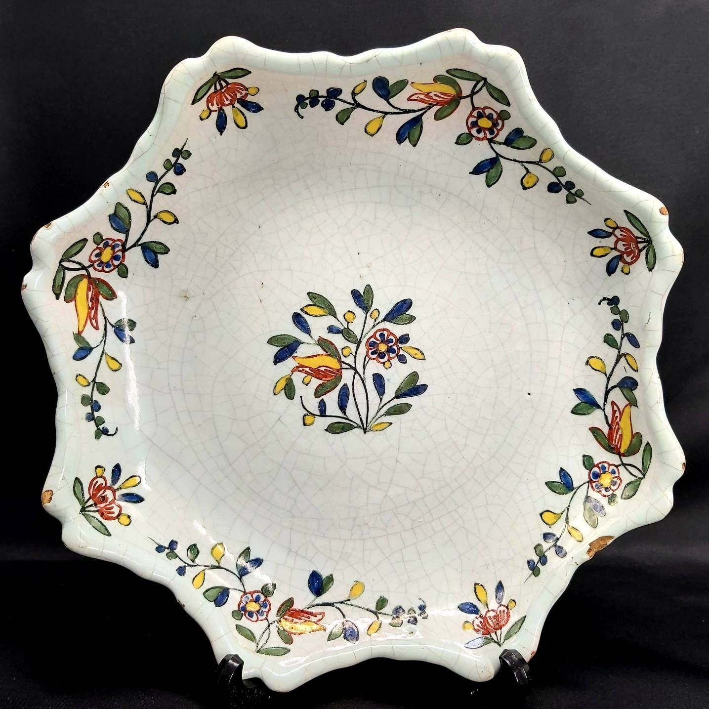 Beau Peintre Antique à La Main Jatte ou Bol Faïence, Rouen Sinceny 18Ème Siècle | ou Peut-Être Même 