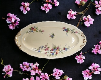 French Ancienne Fabrique ROYALE LIMOGES Fine Porcelain Small Serving plate | Delicate Oriental Floral design with Gold Blush Handles