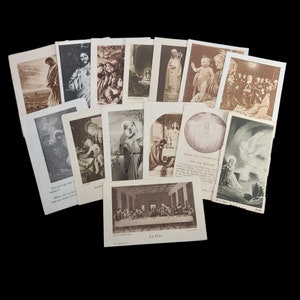 Ensemble de 14 cartes de messe anciennes et vintage françaises et néerlandaises, cartes de prière, cartes de saint datant du début au milieu des années 1900