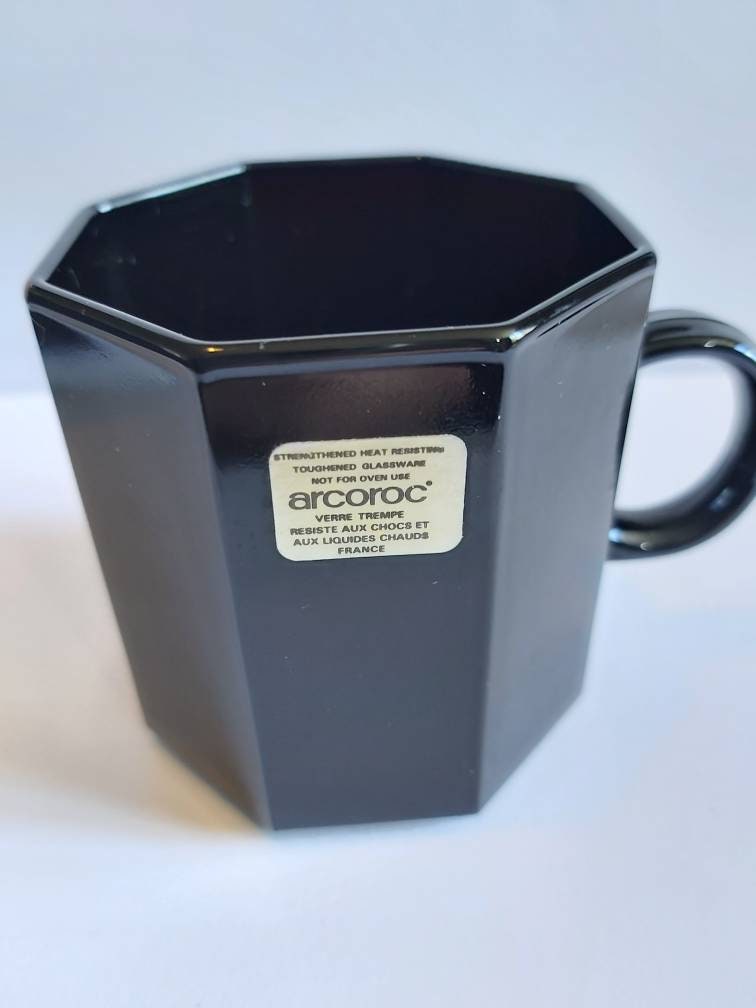 Ensemble de 6 Arcoroc Des Années 1980, Français, Verre Noir, Tasses à Café, Café Arcoroc, en Verre, 