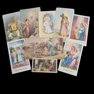 Ensemble de 9 cartes de messe antiques et vintage françaises et néerlandaises, cartes de prière, cartes de saint datant du début des années 1900 au milieu des années 1900