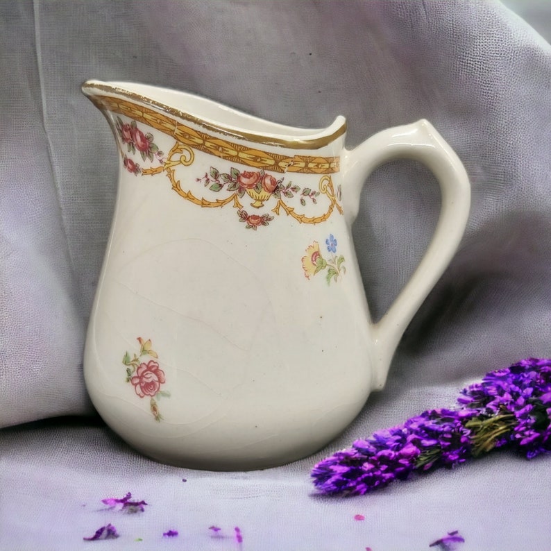 Antqiue French Creamer or Milk Jug Victorian Era Creamer Antique Lyon Faienceries 1800s Creamer image 1