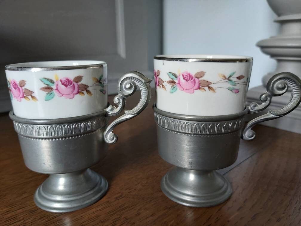 Ensemble de 2 Tasses à Café Samovar Néerlandaises Des Années 1970, Porcelaine Sebring, Énantissement