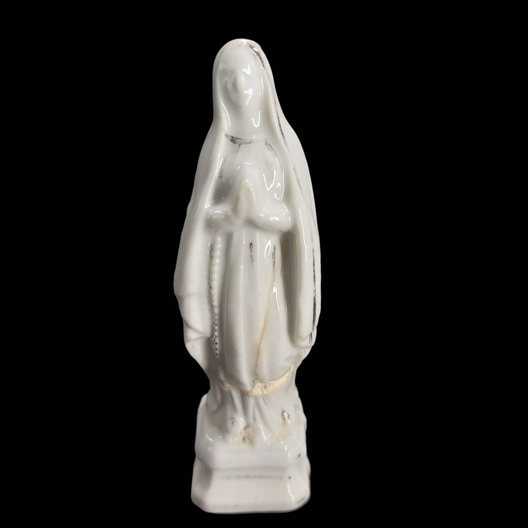 Small French Antique Madonna Figurine / Porcelain Religious Statue