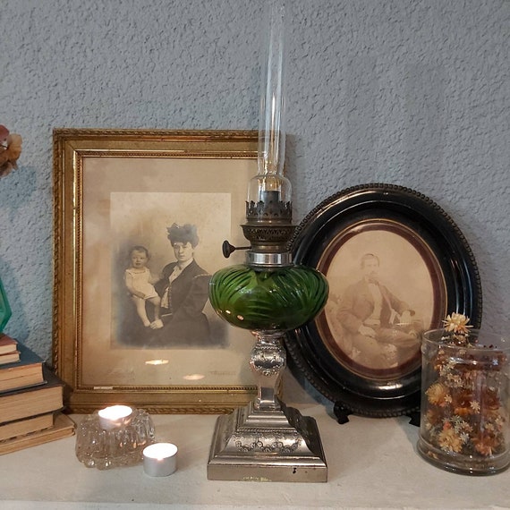 Green glass outlet hurricane lamp