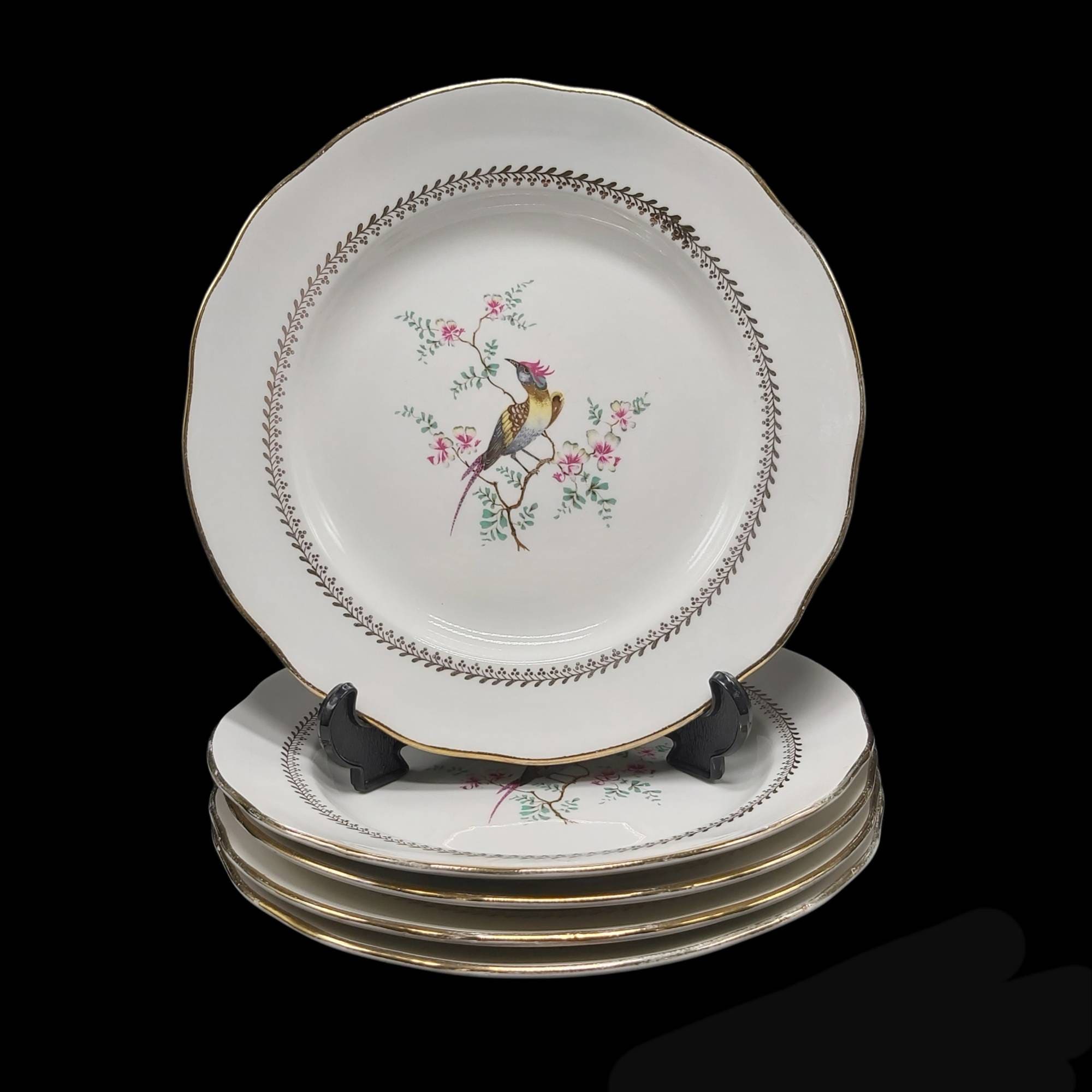 Ensemble de 5 Assiettes, Assiettes Service, Français Manufacture Gien Modèle Tokio Tokyo/Oiseau Para
