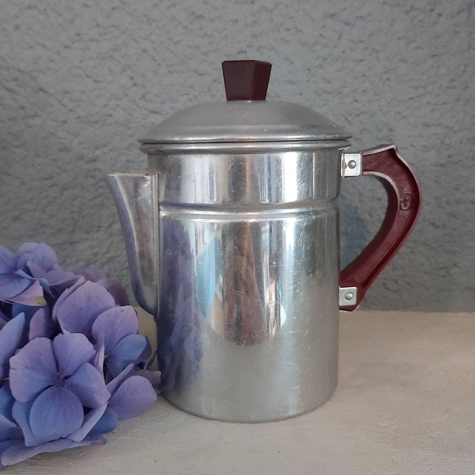 Français Cafetière Vintage en Aluminium et Bakélite Du Milieu Siècle, 1940 1950 Ancienne, Marque Mtm