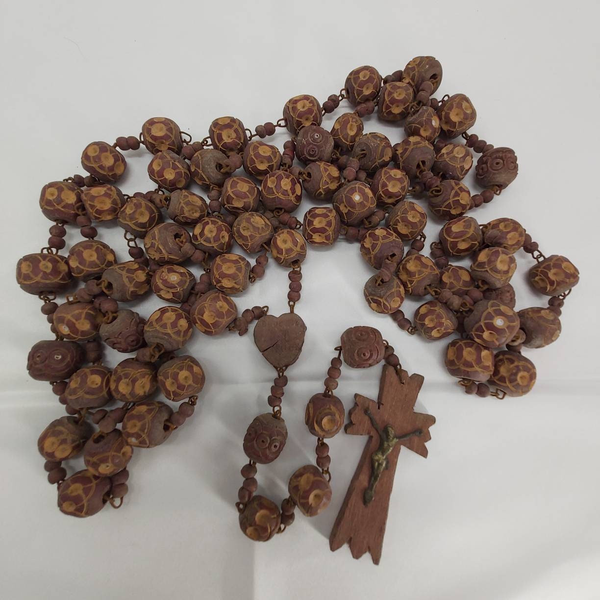 Perles de Chapelet Antiques Français, Grandes Perles en Bois Sculpté, Prêtre Monastique, Mural, Priè