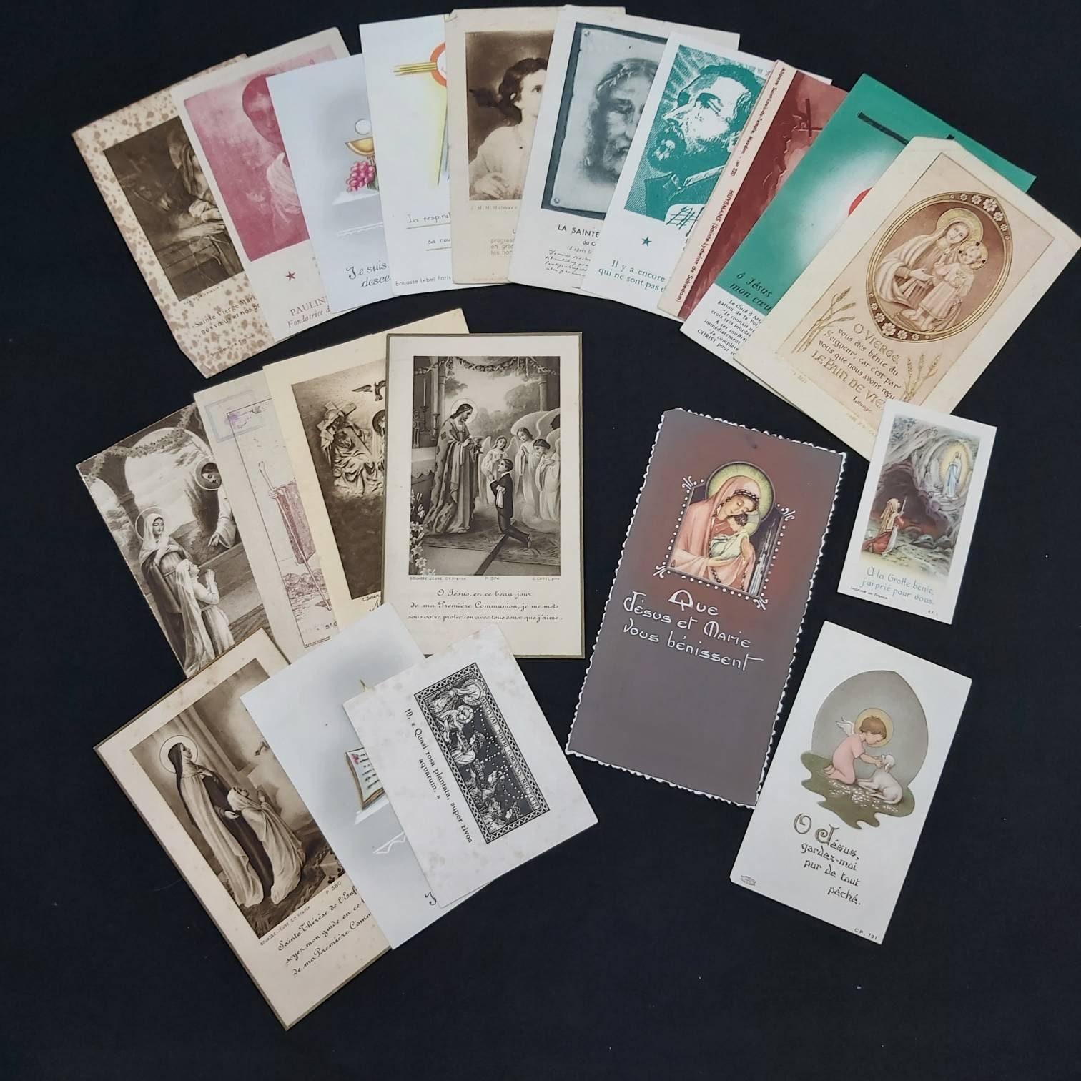 Ensemble de 20 Français Cartes Messe Anciennes et Vintage, Prière, Saint Datant La Fin Des Années 18