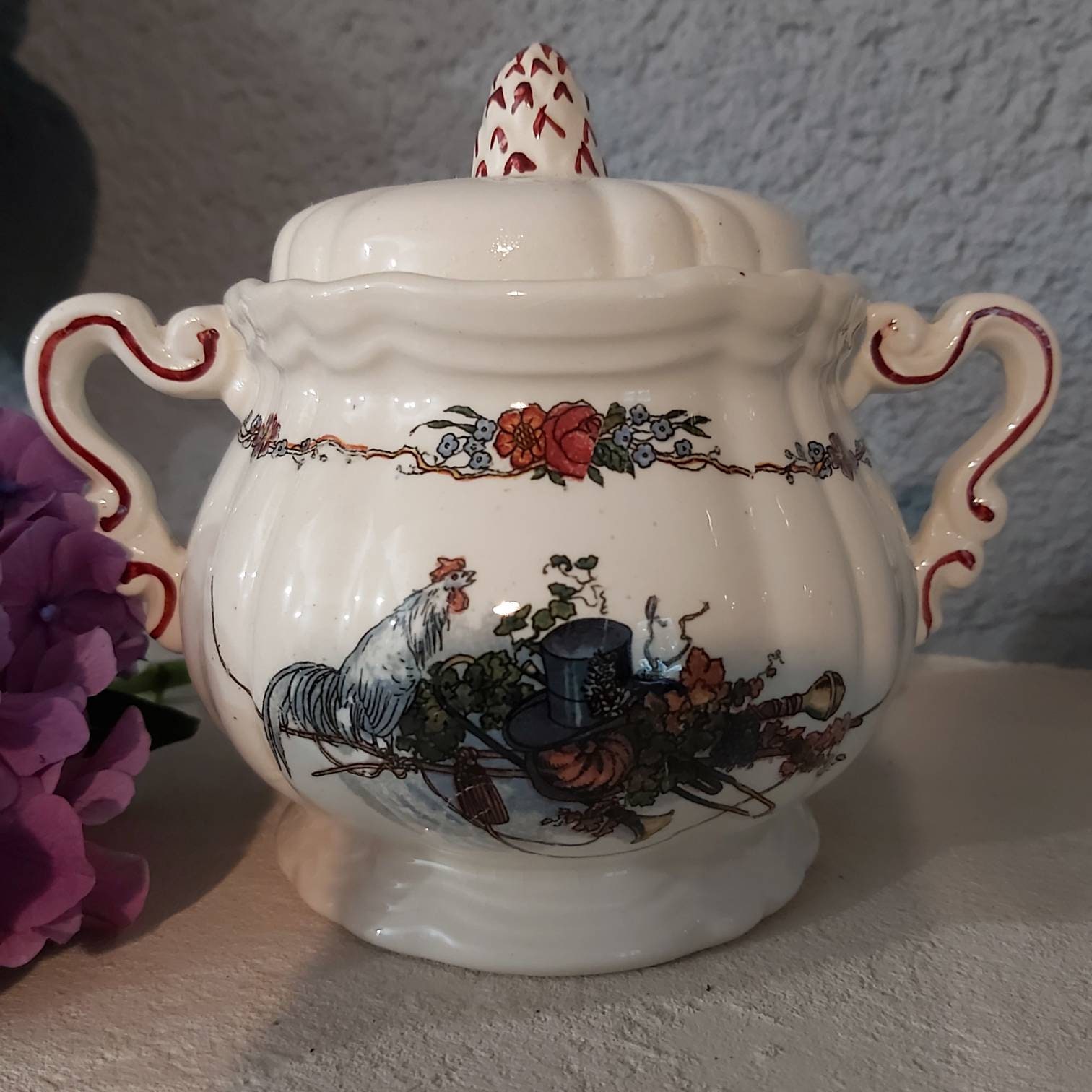 Vintage Sarreguemines Obernai Faienceries Français Bols à Sucre en Céramique, Couvercle de Fraise, B