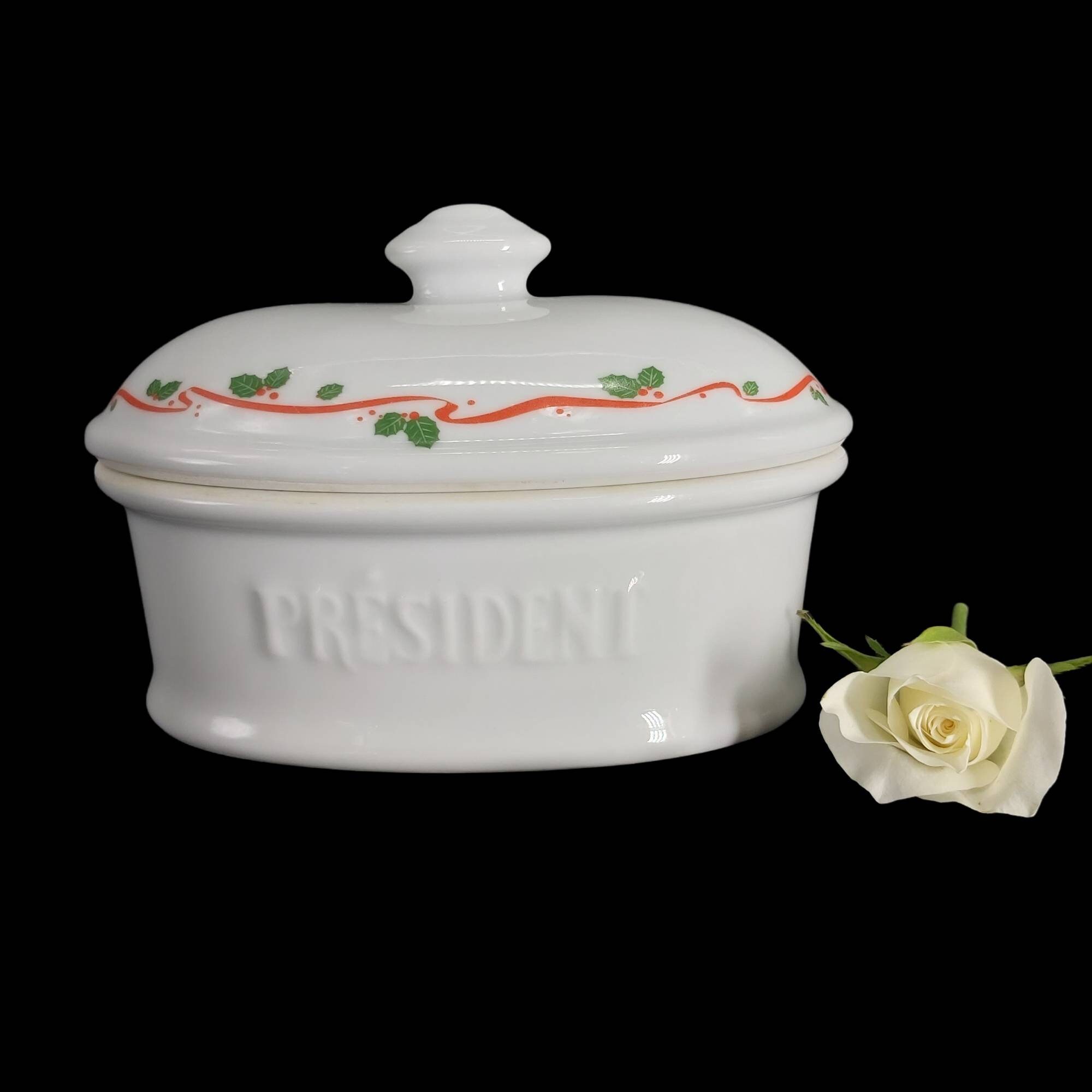 Vintage French President Christmas Edition White Butter Dish pic photo