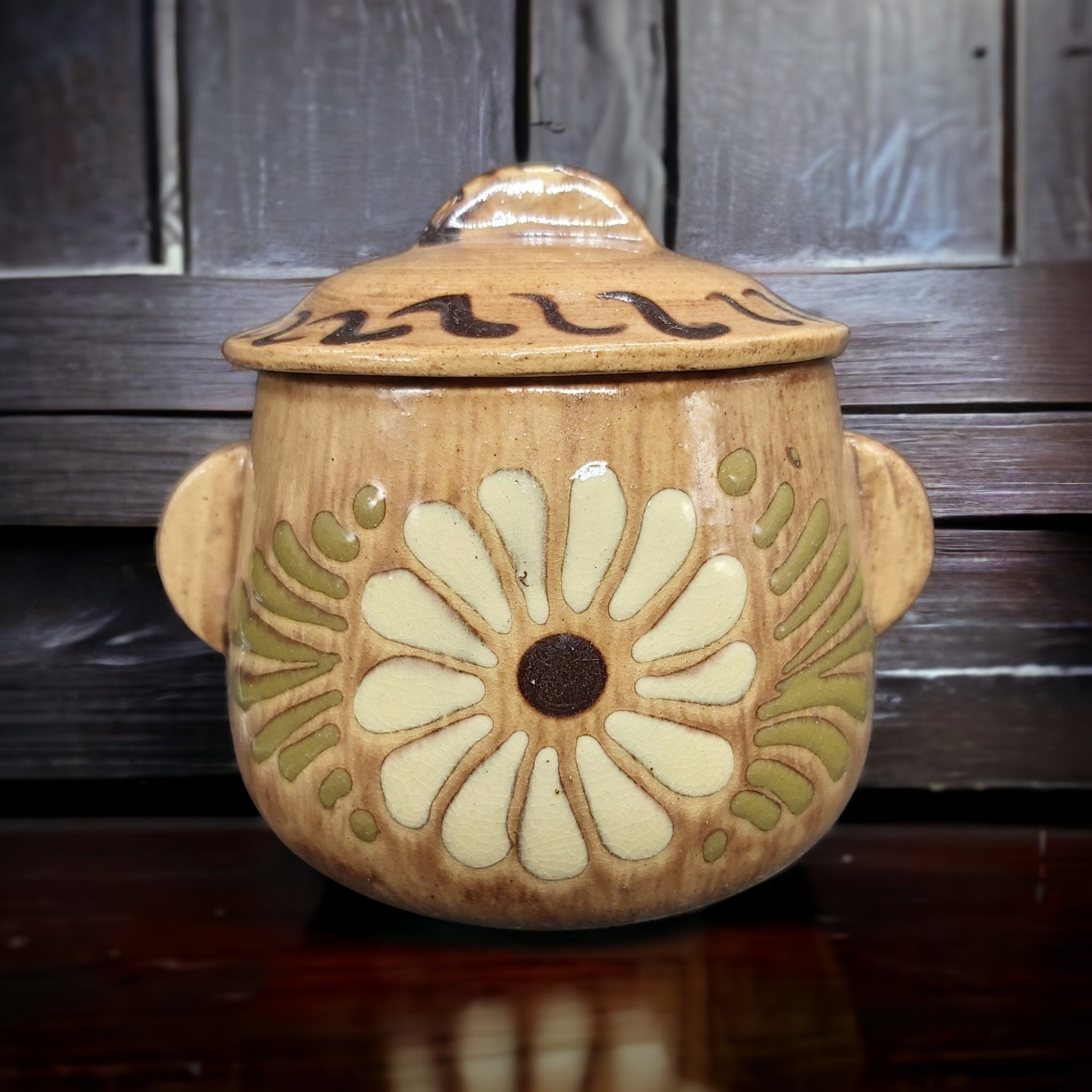 vintage français mijoteuse - poterie alsacienne faite main petit pot ou soupière avec couvercle, décor de ferme rustique des années 1960