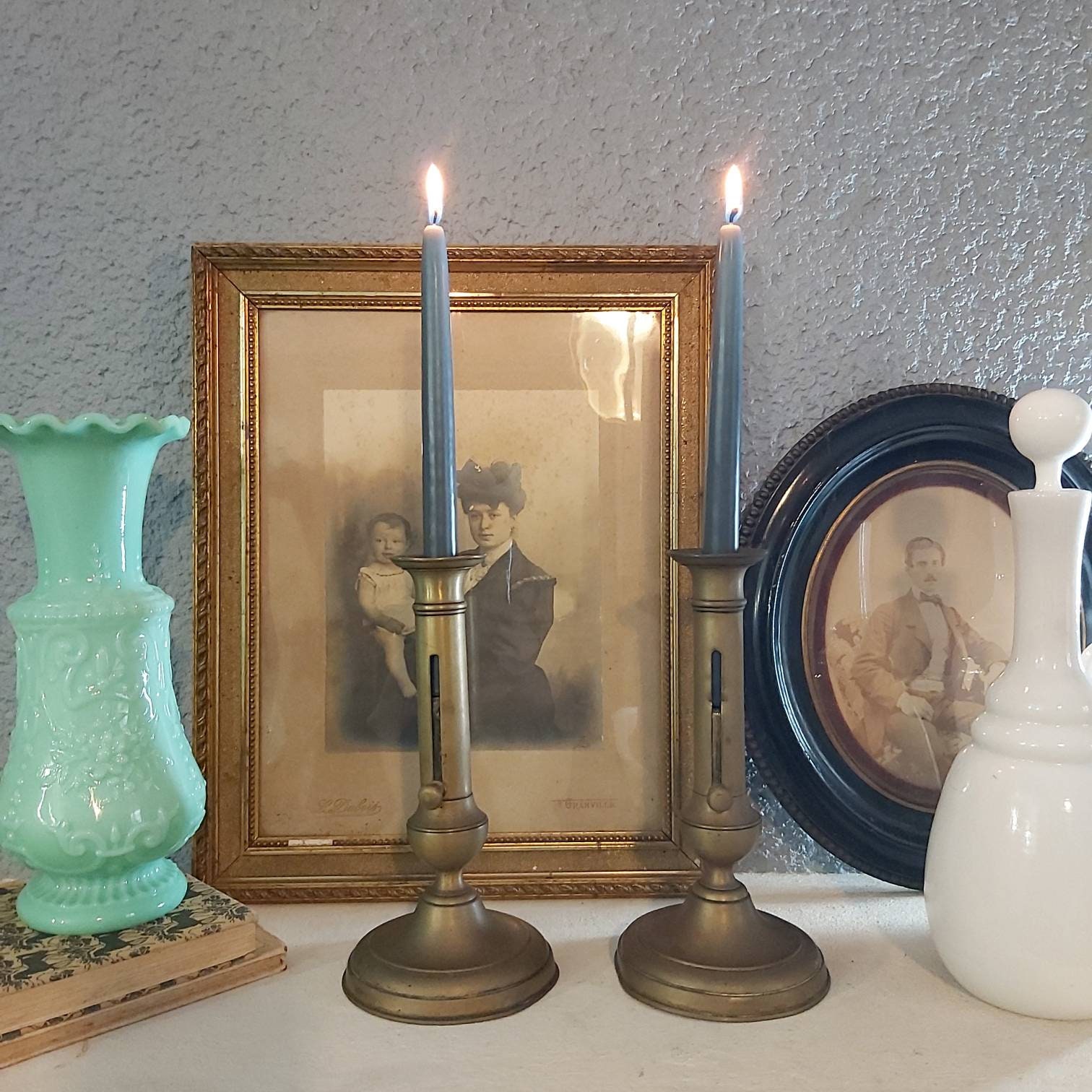 Bel Ensemble de 2 Français Vintage Bougeoir en Laiton/Bronze Fait à La Main - Boho Old Fashioned