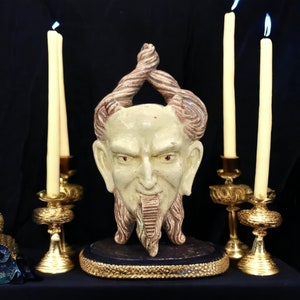 Antique Devil's Head and Face Benitier - Barbotine Hand Sculpted Ceramic Benitier from the 1700s- Satan, Devil, Lucifer, Beelzebub