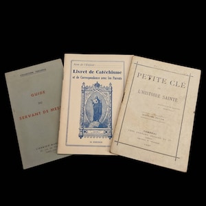 Lot de 3 livrets de messes et de religions anciens et vintage, illustrations religieuses et prières françaises, éphémères français