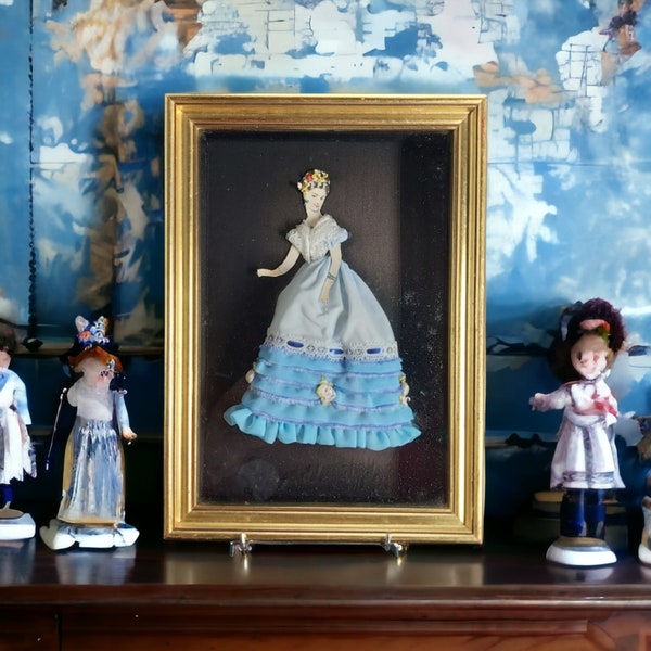 Antique/Vintage French Fashion Shadow Box Frame, Diorama, lithograph, La Mode Illustree from c1900 created into a shadow box in c1970s