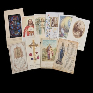 Ensemble de 10 cartes de messe antiques et vintage françaises et néerlandaises, cartes de prière, cartes de saint datant de la fin des années 1800 au milieu des années 1900