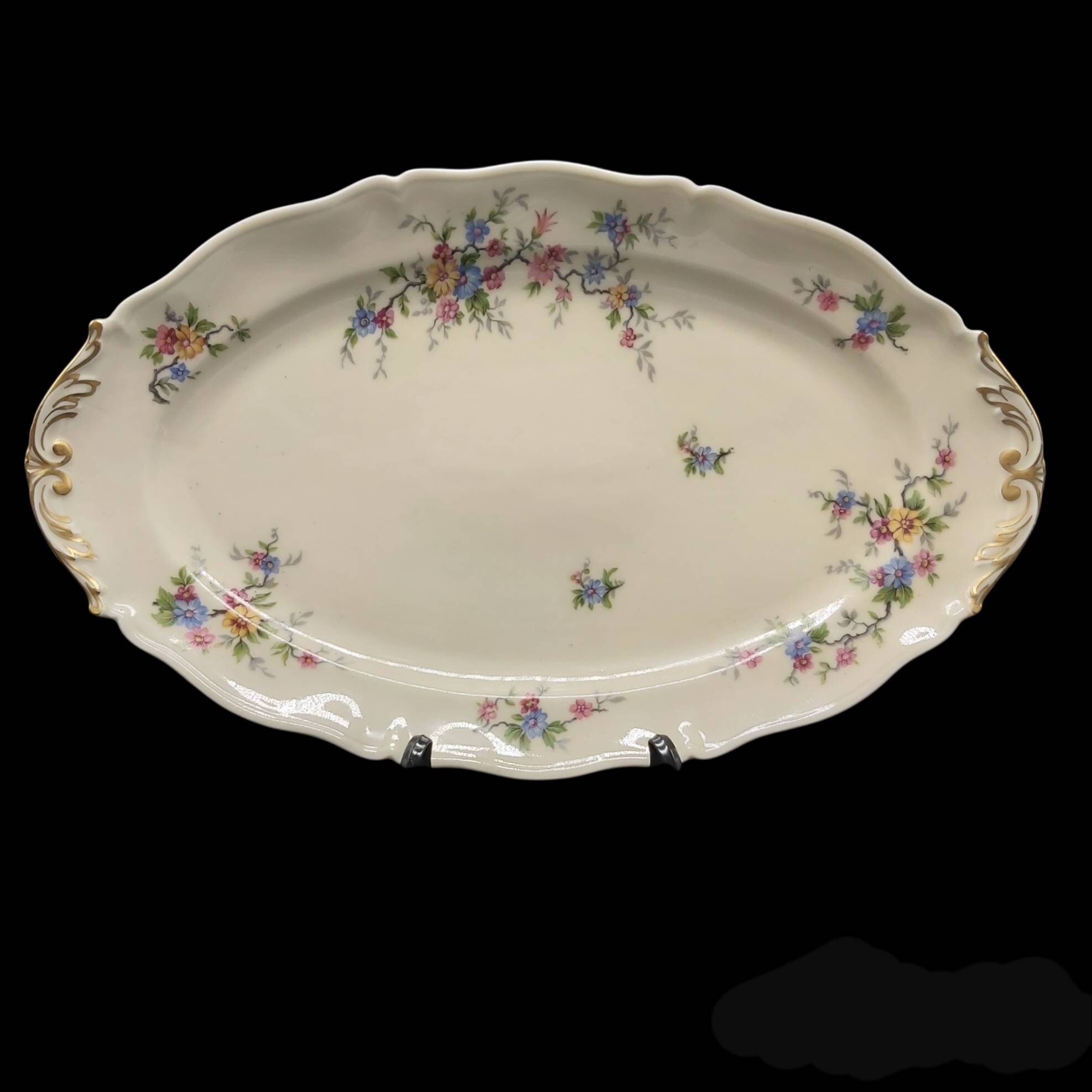 Superbe Français Vintage Ancienne Fabrique Royale Limoges Plateau/Assiette de Service - Design Flora