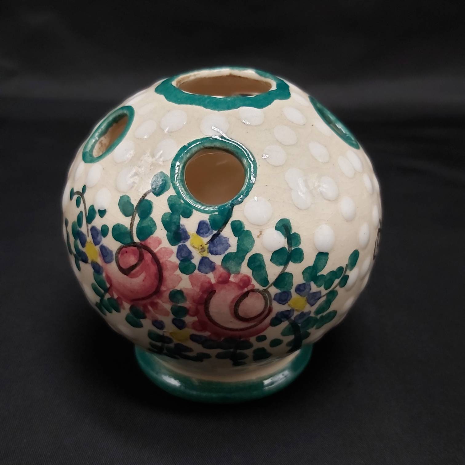 Très Jolie Pêche Vintage, Pois, Floral Français Faience Tulip Vase, Tuplipiere, Vase Fleur, Bouquet 