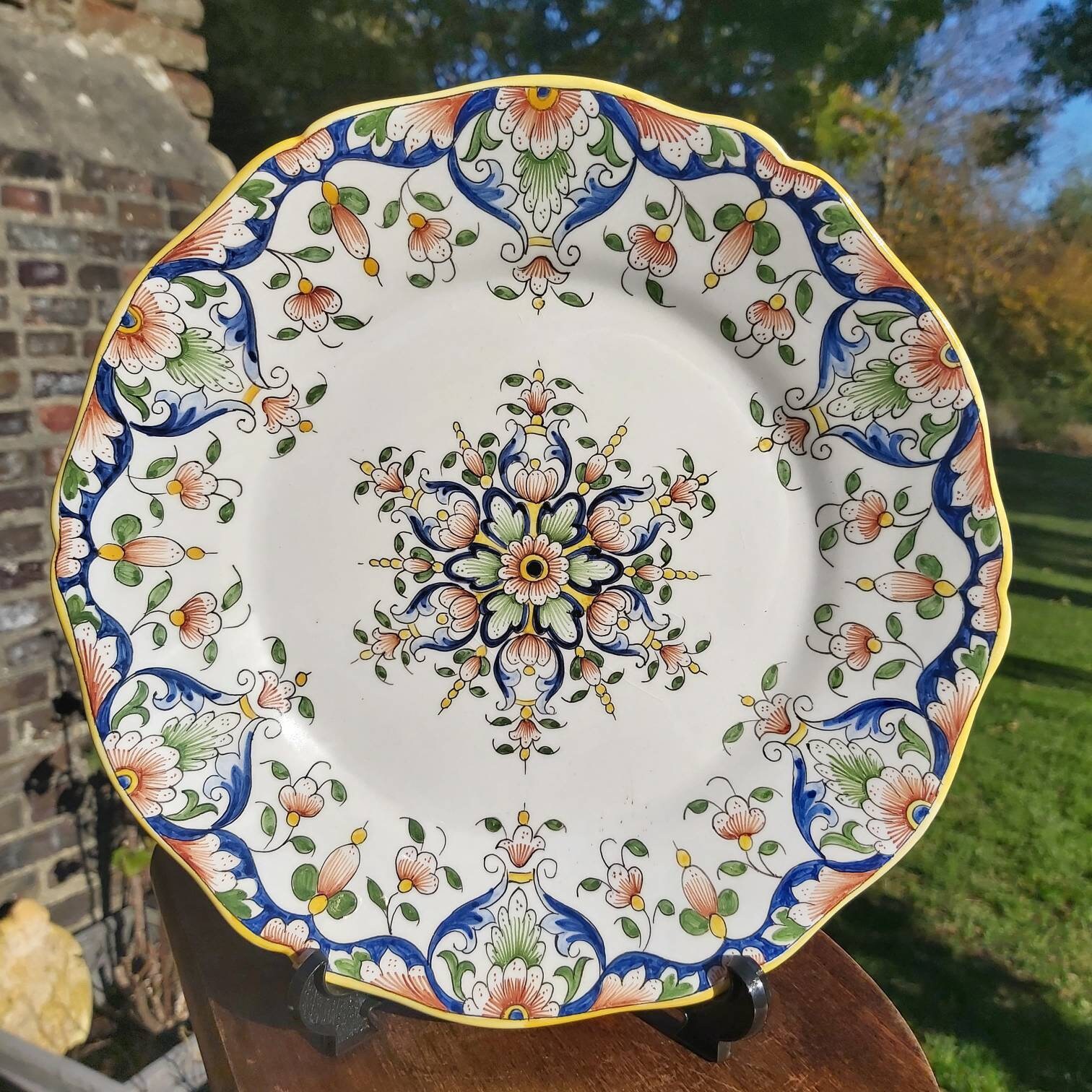 Vintage Français Plate Faïence Rouen Plat Fait à La Main Signé Par Artist Collectible Display Plate/