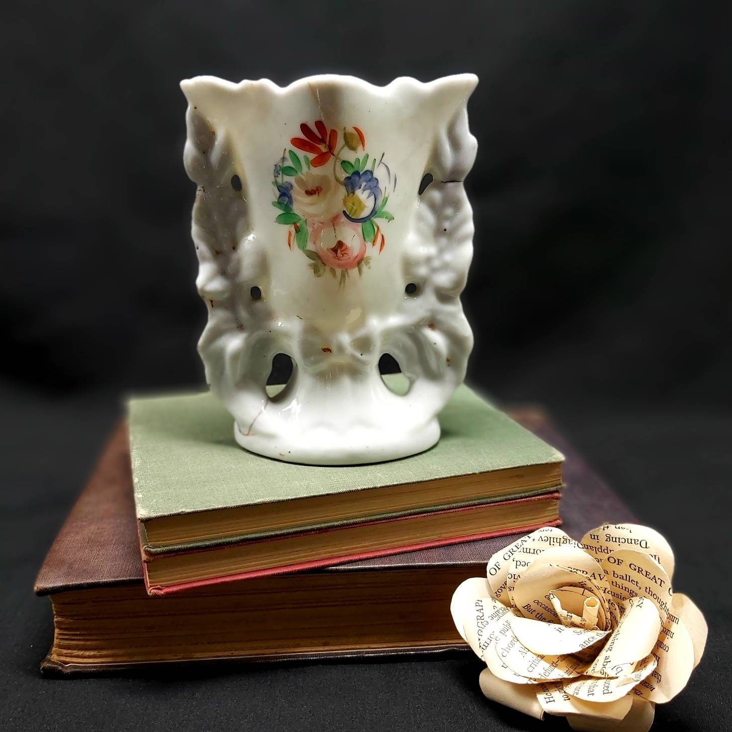 Antique Français Église Vase d'autel, Fleurs de Mariage, Belle Porcelaine Fine Exposition d'église, 