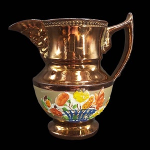 Antique English Serpent or Sea Monster Handle Copper Lustre Pottery Creamer or Small Jug, | English Copper luster