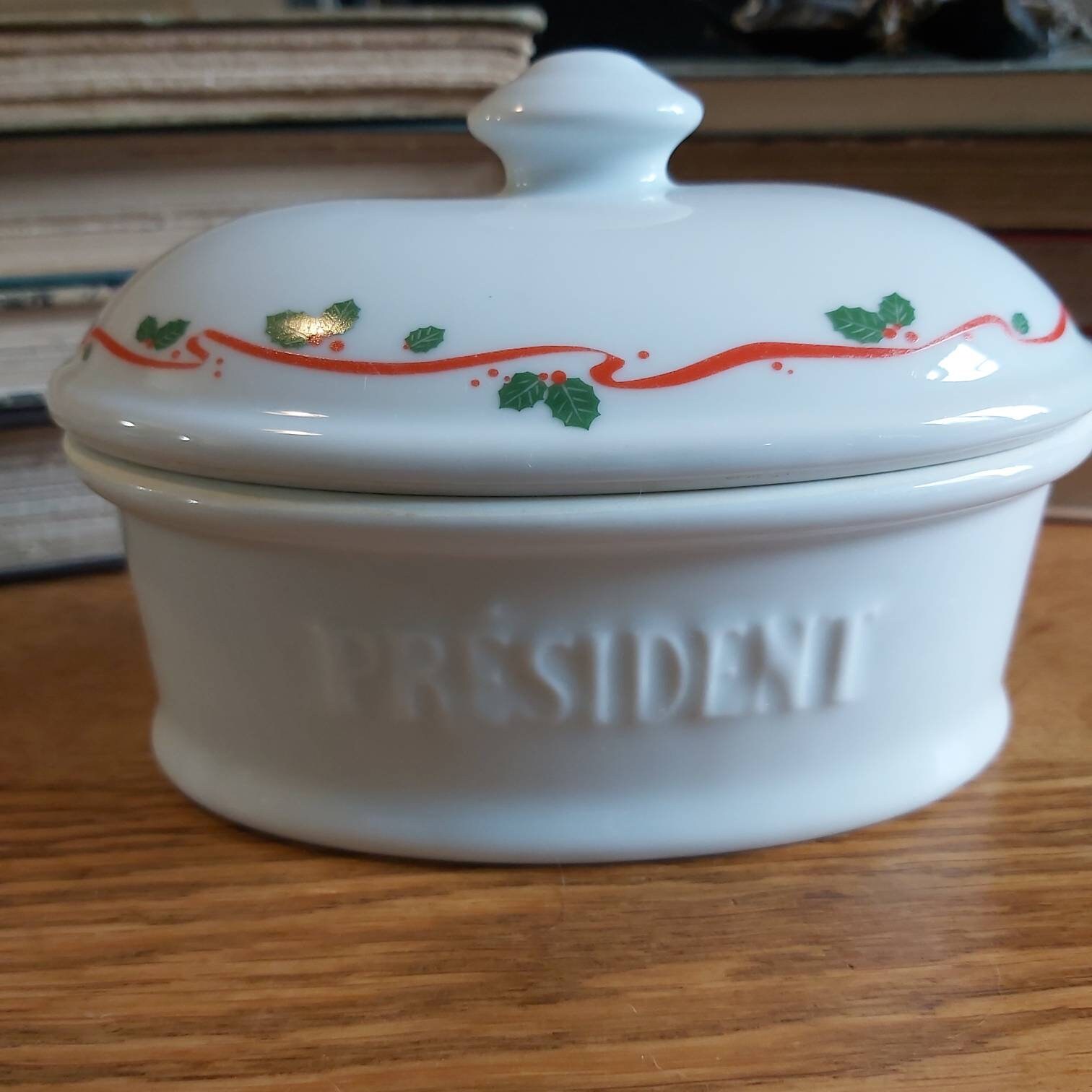 Vintage Français President Édition de Noël Plat Au Beurre Blanc, Plat Lourd en Porcelaine Apilco ave