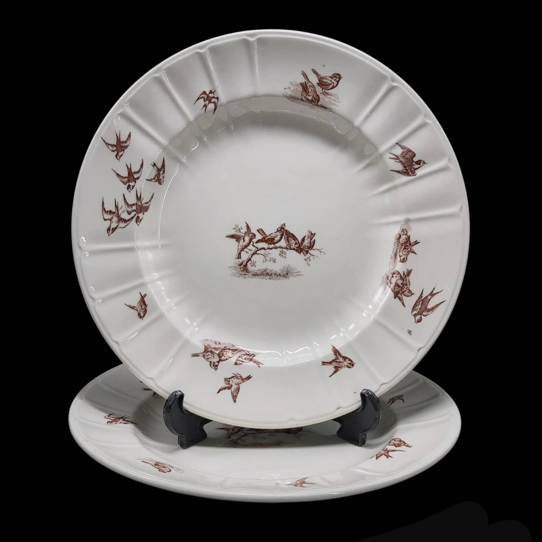 Ensemble de 2 Sarreguemines Antiques Digoin Faïenceries Français Céramique Très Grandes Assiettes Se