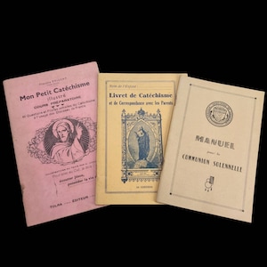 Lot de 3 livrets de messe et de religion, illustrations religieuses françaises et prières, éphémères français