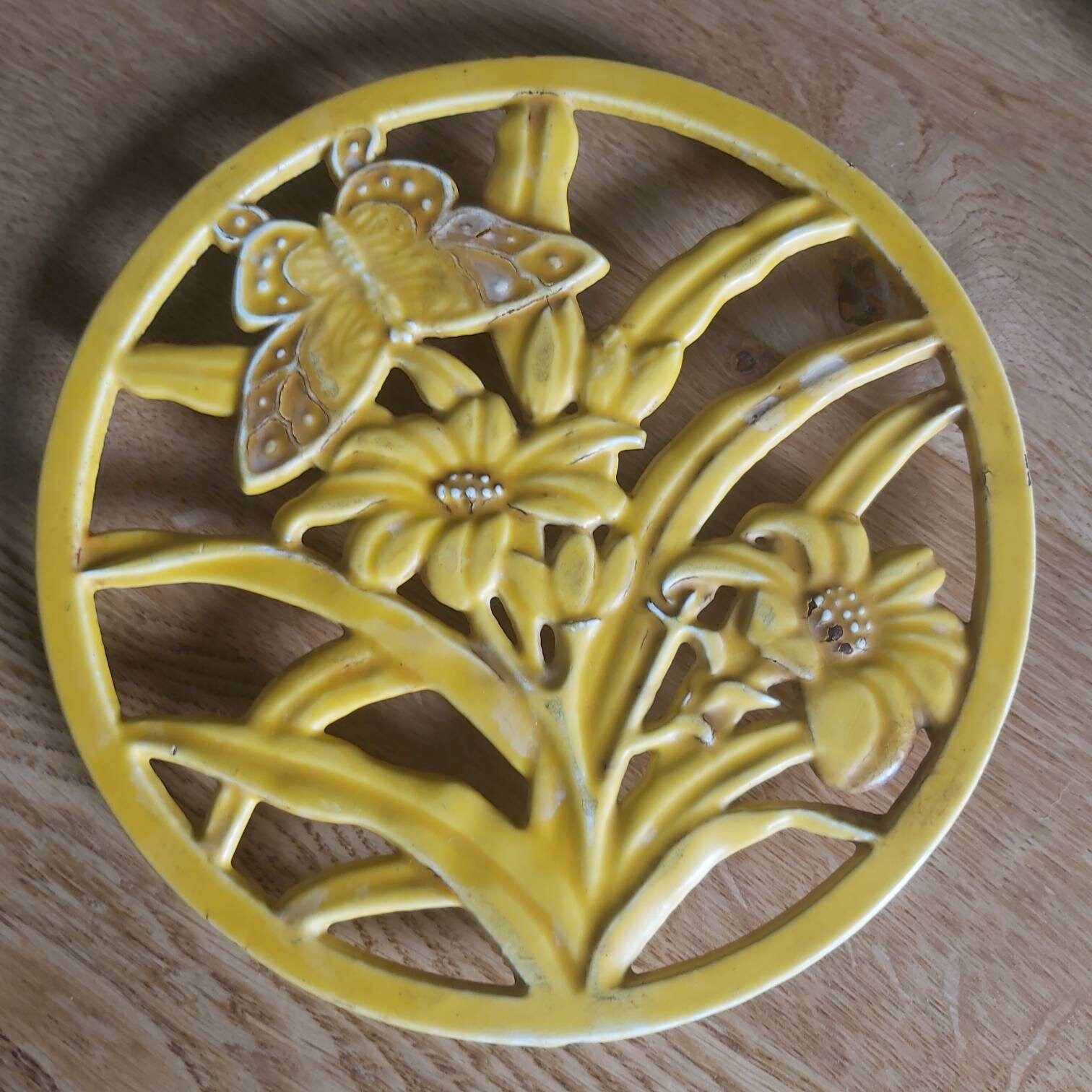 Trivet en Fonte Vintage Français, Shabby Chic, Porte-Pot Rustique, Trivet Émail, Fonte, Français Vin