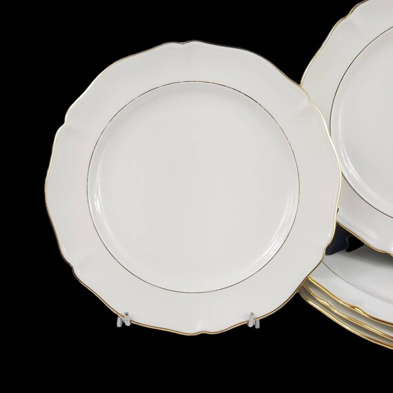 Lot 8 assiettes à dessert porcelaine blanche dorée M & D Limoges