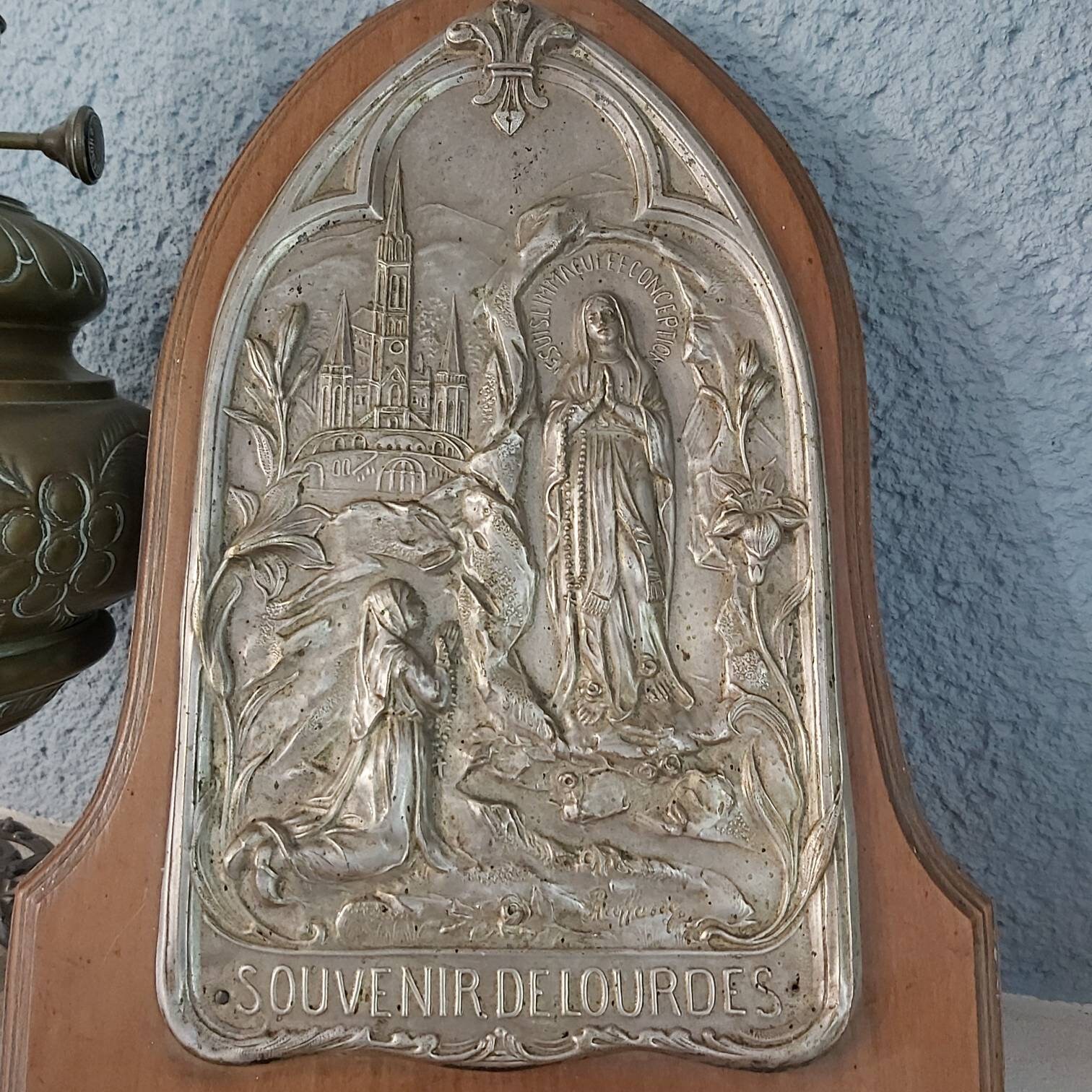 Antique Silver Plate Plaque of Our Lady of Lourdes Musical | Etsy