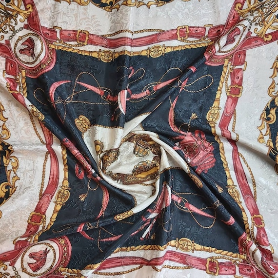 Vintage Italian Equestrian Polyester Scarf from c… - image 1