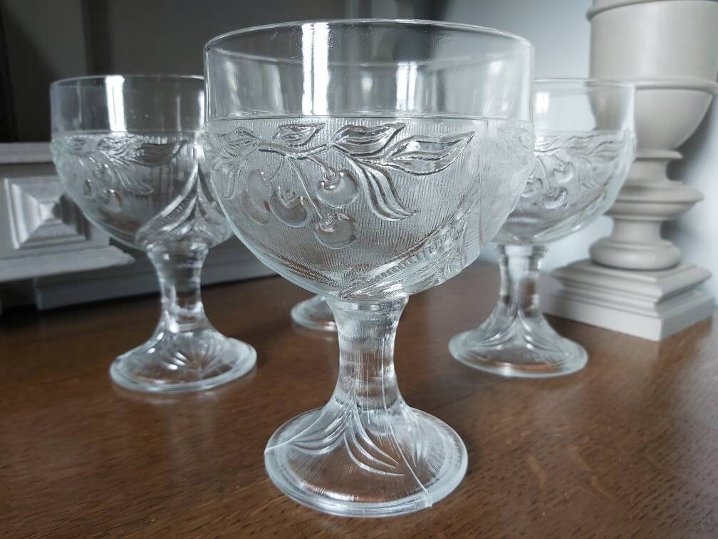 Vintage Coverto Italie Verre Grandes Tasses de Sundae Crème Glacée/Bols Verres Dessert, Années 1970,