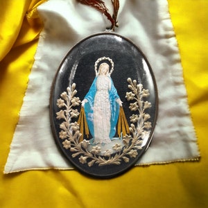 Antique French Religious Our Lady of Light Reliquary Pendant Medallion | Dame de l'oratoire