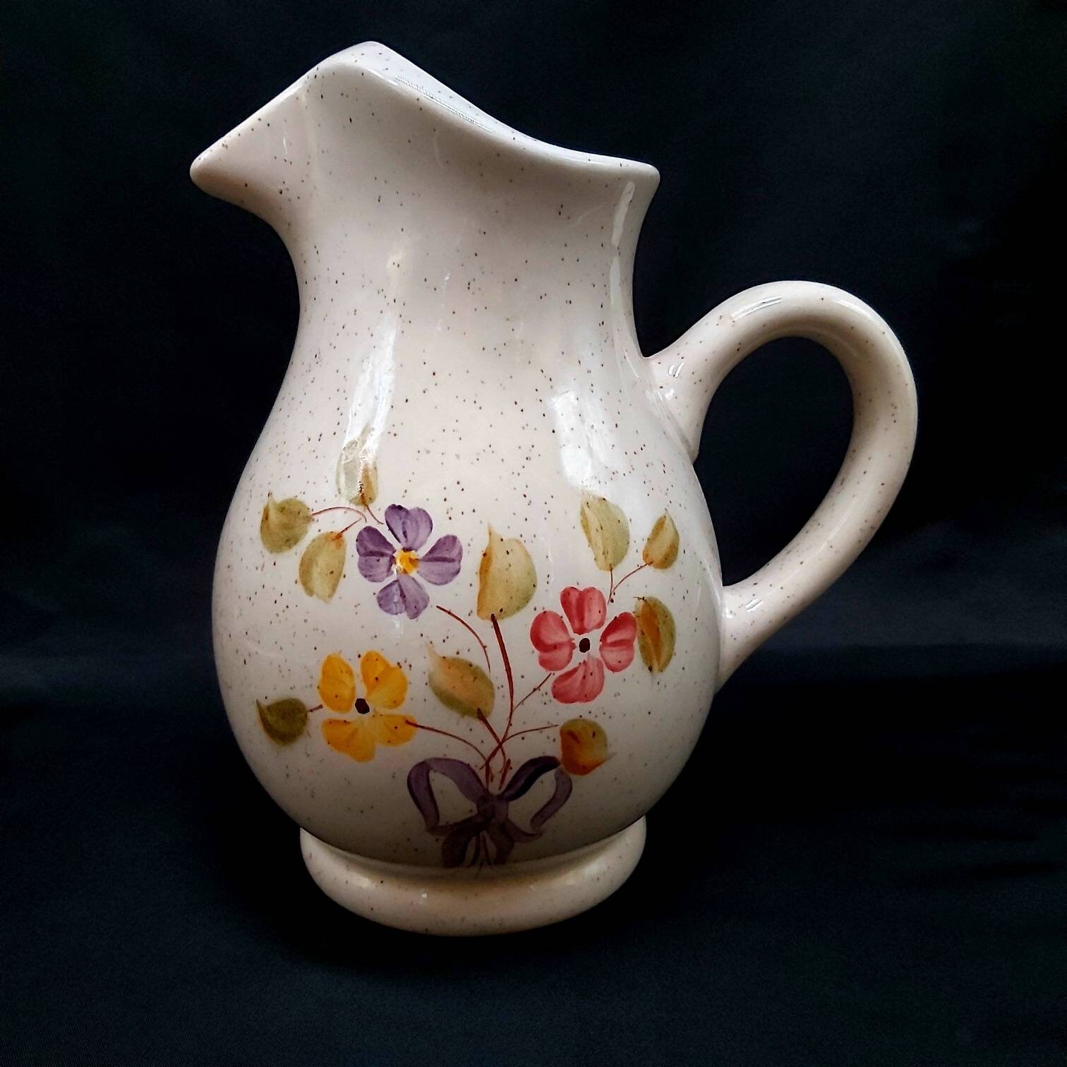 Vintage Grande Faïence Florale Country Living' Cruche Peinte à La Main, Pichet, Français, France, Cé