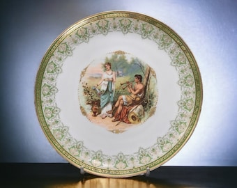 Antique JMC Limoges Hand Painted Artistic Wall Plate, Empire Style Porcelain,  Greek Mythology, Porcelain Collectible plate with Gold edge