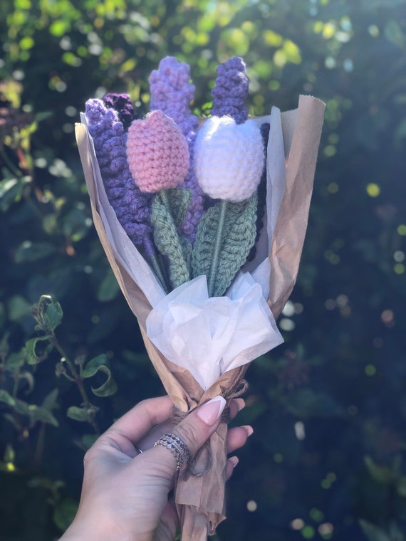 Tulip and Lavender Bouquet Crochet Flower Bouquet Etsy Australia