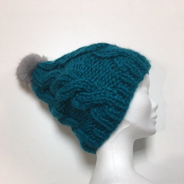 Bonnet pompon femme laine fait main