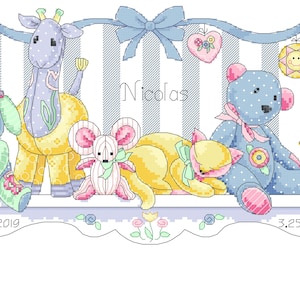 birth frame Doudous cross stitch