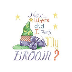 hat where is my broom cross stitch