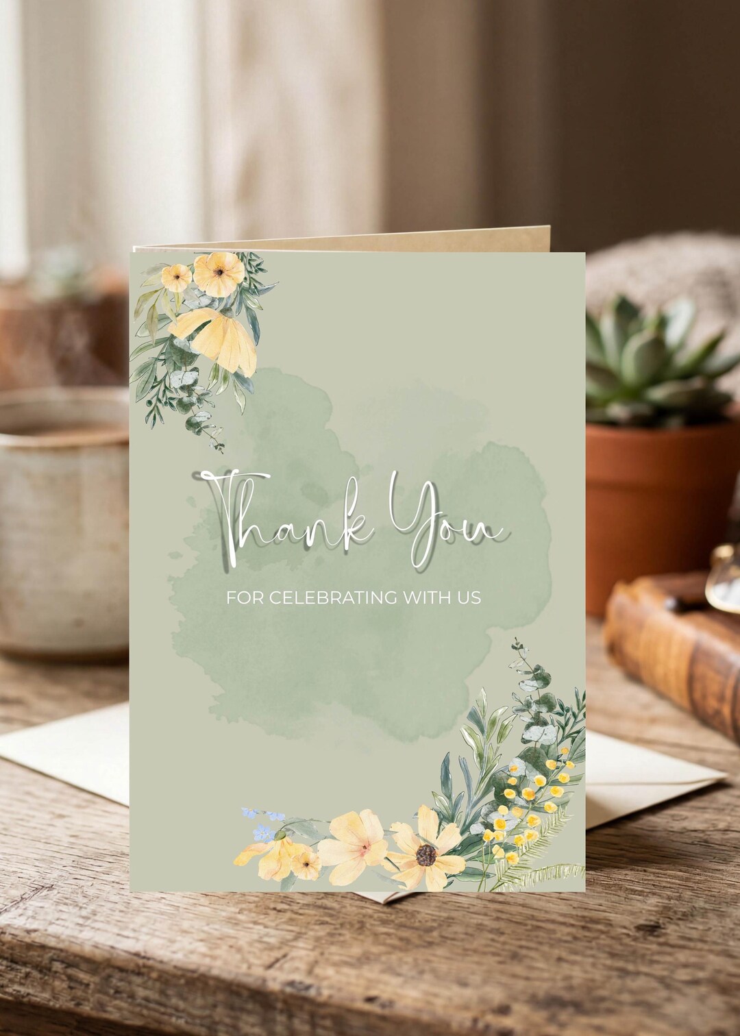 Editable Floral Thank You Card Template, Minimalist Wedding ...