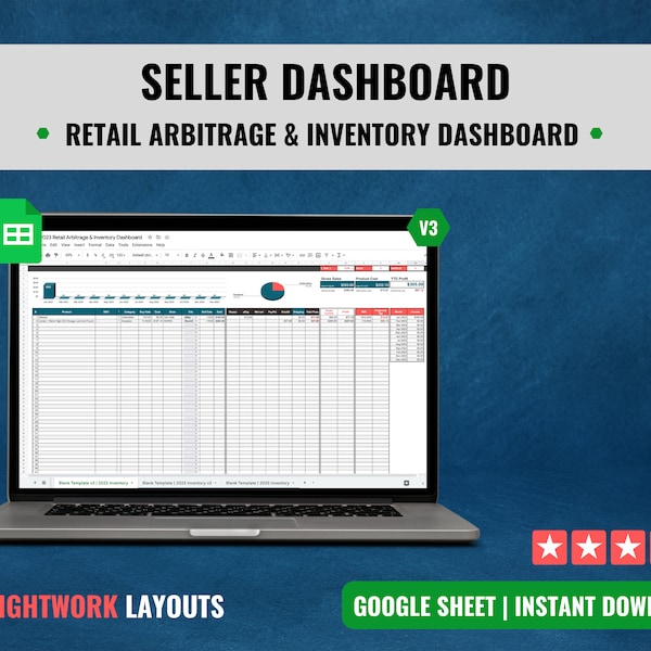 2023 Seller Dashboard | Retail Arbitrage & Inventory Template | Profit Tracker | Reseller Spreadsheet: Depop, eBay, Mercari, PayPal, OfferUp